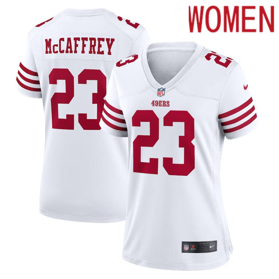Women San Francisco 49ers #23 Christian McCaffrey Nike White Game Player NFL Jersey->women nfl jersey->Women Jersey